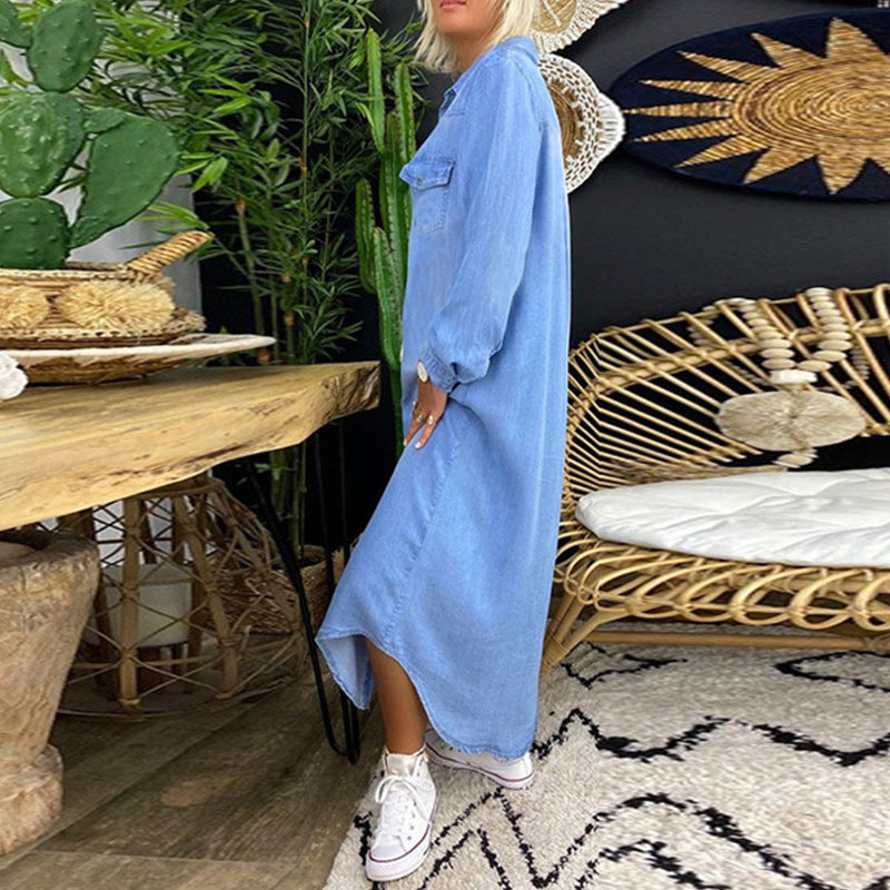 Aberley™ - Langärmliges Denim-Maxikleid