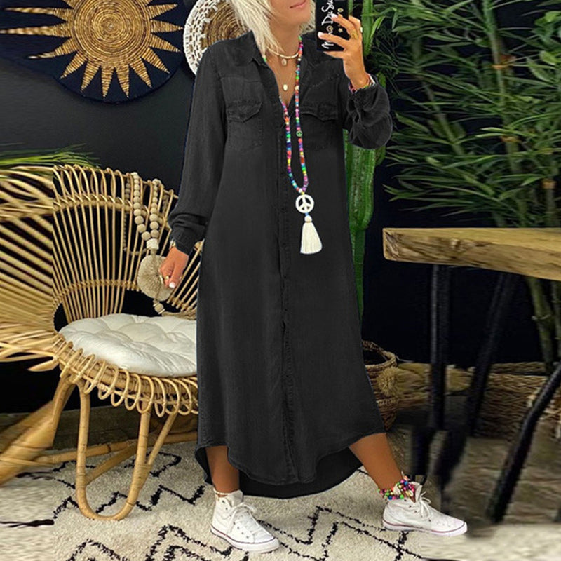 Aberley™ - Langärmliges Denim-Maxikleid