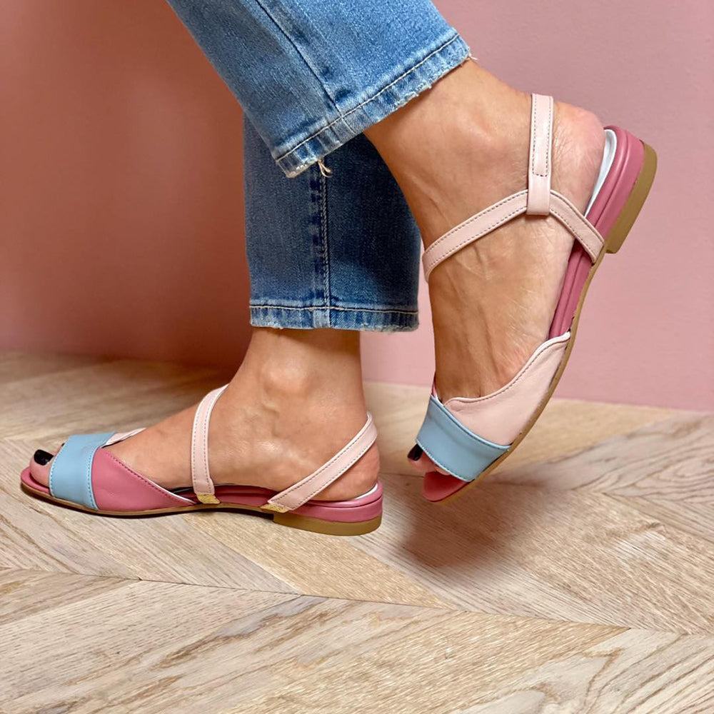 Ellela™ | Asymmetrische Pinke Sandalen mit Farbblöcken